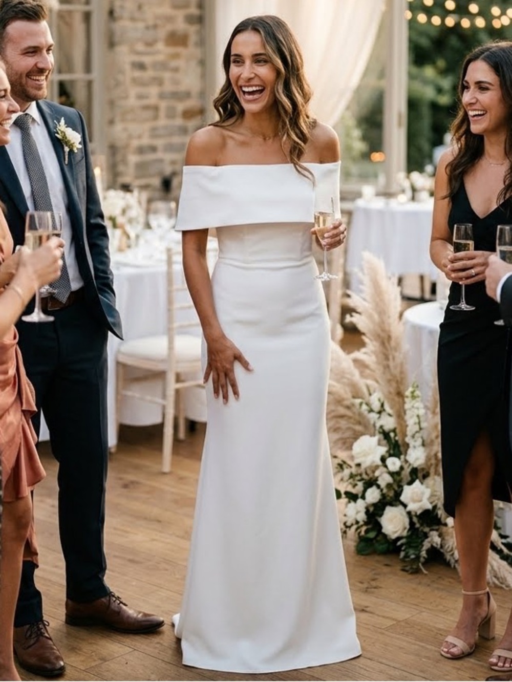 New  Lulu's White Fitted Mermaid Off-the-Shoulder Wedding Gown Sz XS